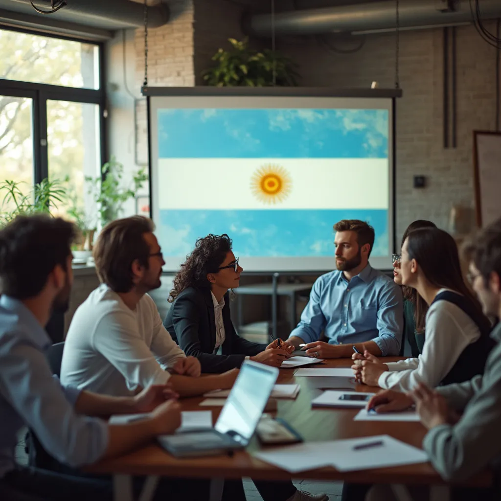 Equipo de [Nombre Empresa] en una capacitación interna sobre mercados argentinos